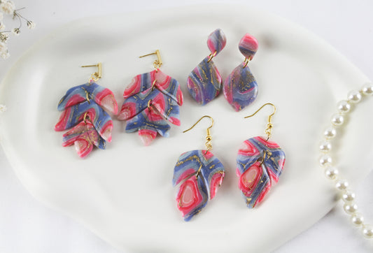 Pink-Blau Twisted Marmor Stone Ohrringe – Handgemachte Statement Ohrringe