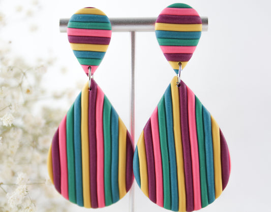 Bunt Gestreifte Statement Ohrringe – Handgefertigte Polymer Clay Ohrringe