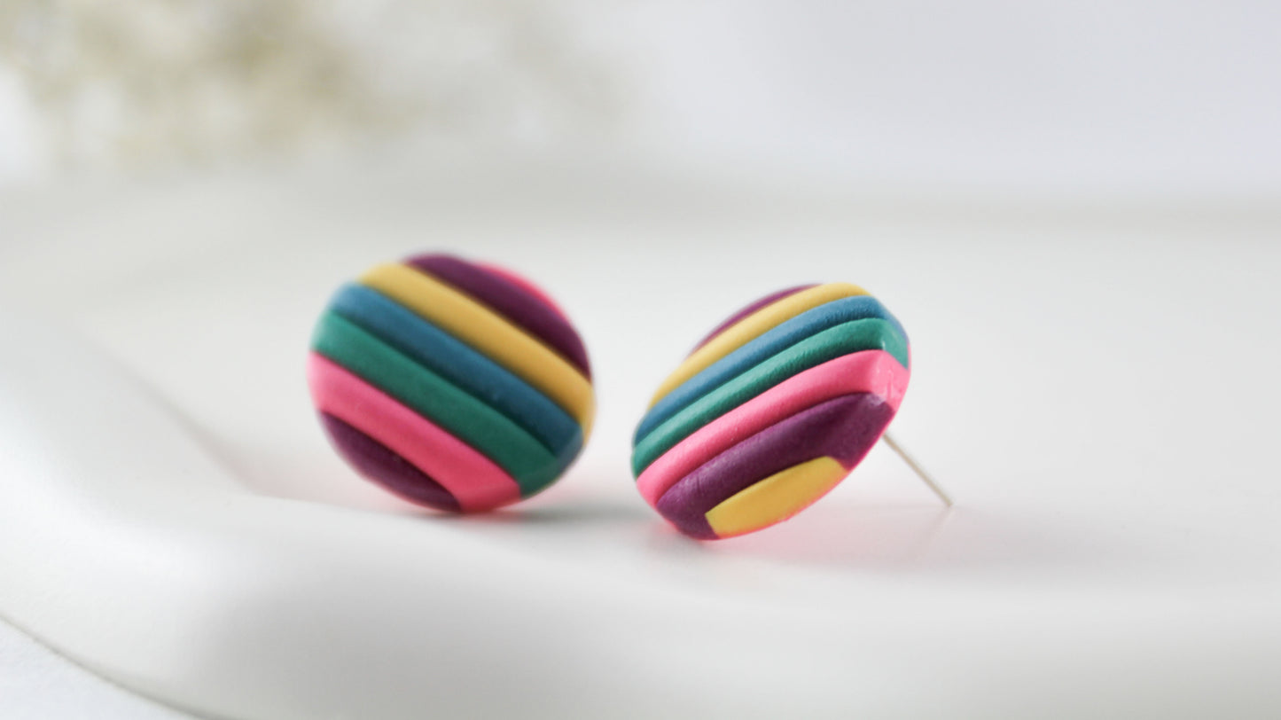 Bunt Gestreifte Statement Ohrringe – Handgefertigte Polymer Clay Ohrringe
