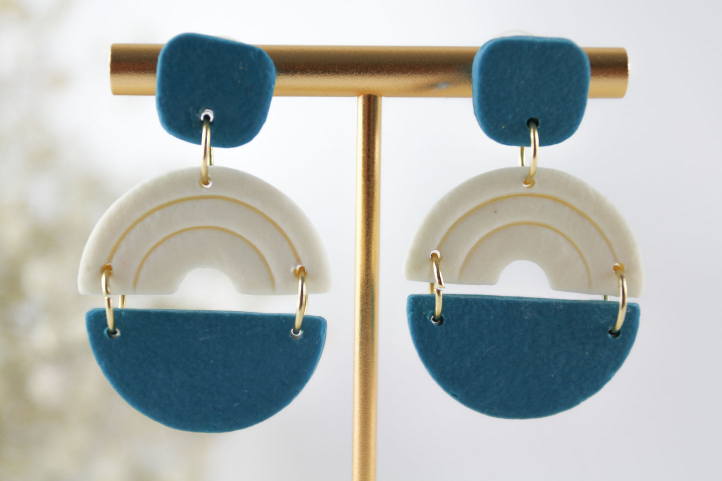 Blau Weiße Polymer Clay Ohrringe