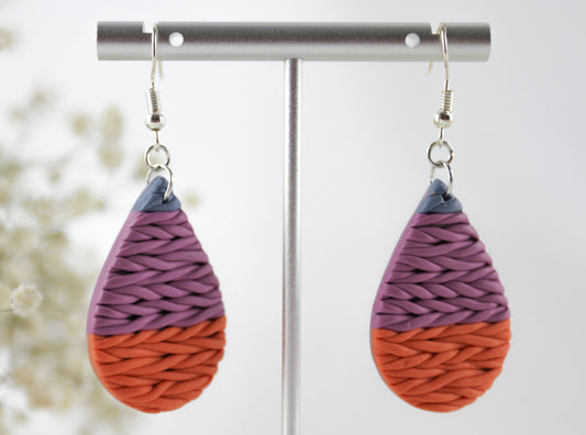 Geflochtene Tropfen – Bunte Statement Polymer Clay Ohrringe