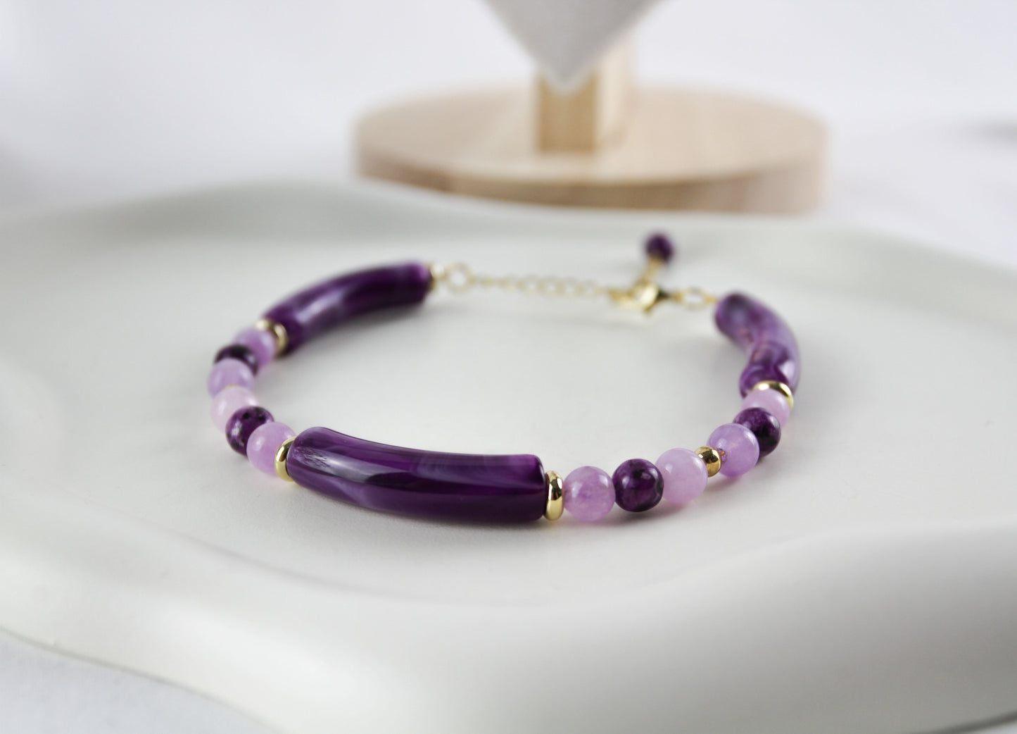 Lila Amethyst Naturstein Halskette - Armband
