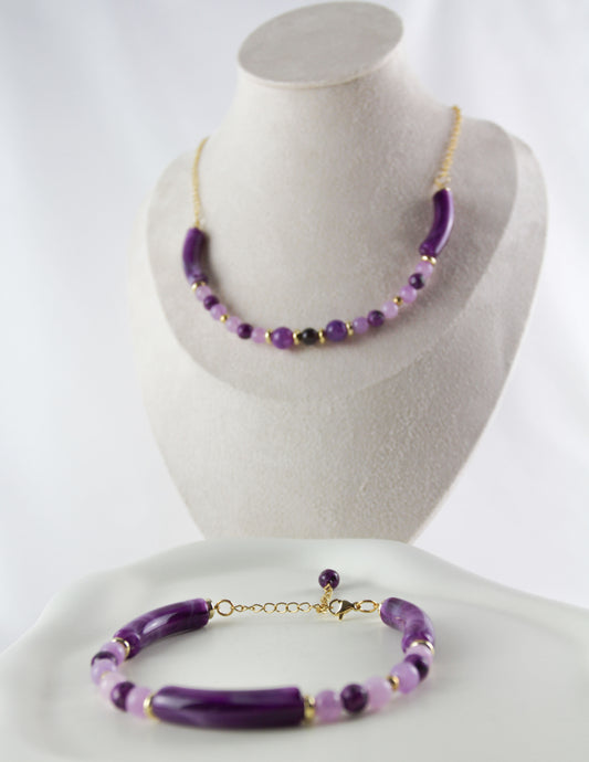 Amethyst Naturstein Halskette & Armband – Handgefertigtes Schmuckset