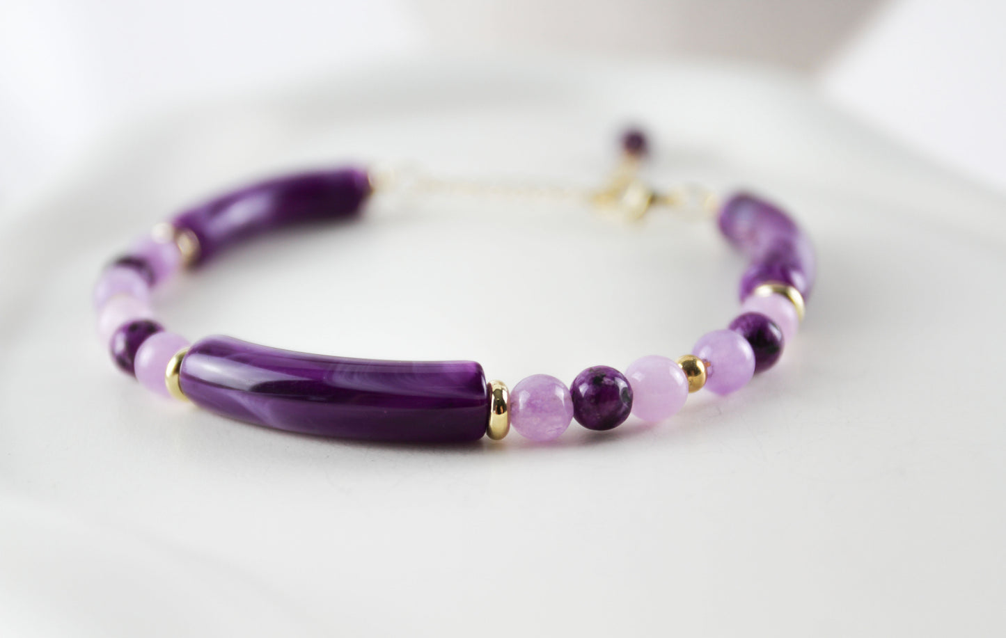 Lila Amethyst Naturstein Halskette - Armband