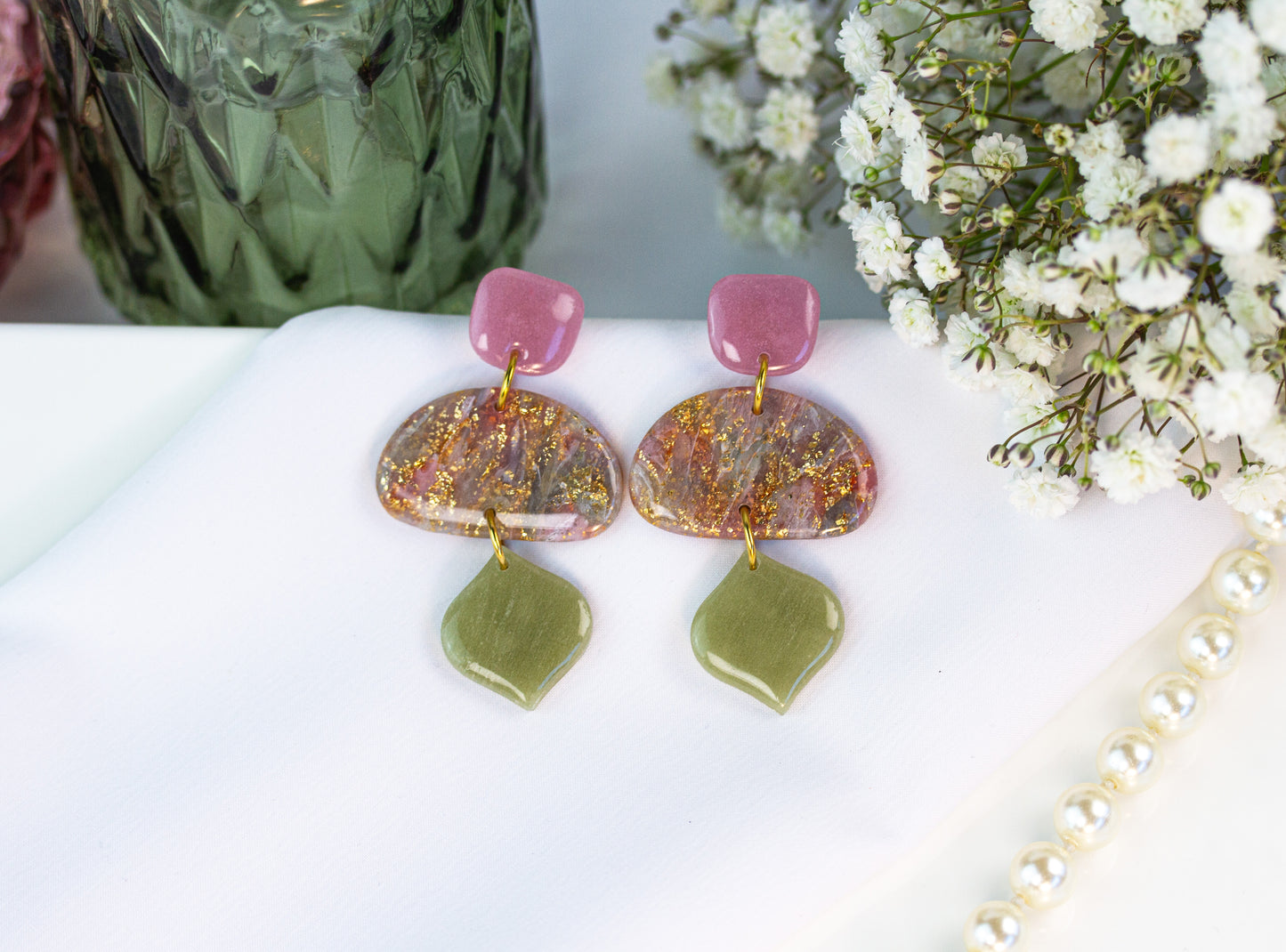 Velvet Berry Olive Bloom – Ohrringe