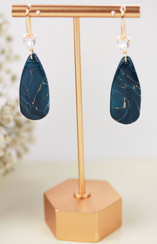 Dunkelblau-Gold Marmor Ohrringe – Exklusive Polymer Clay Eleganz | Kollektion Azuria