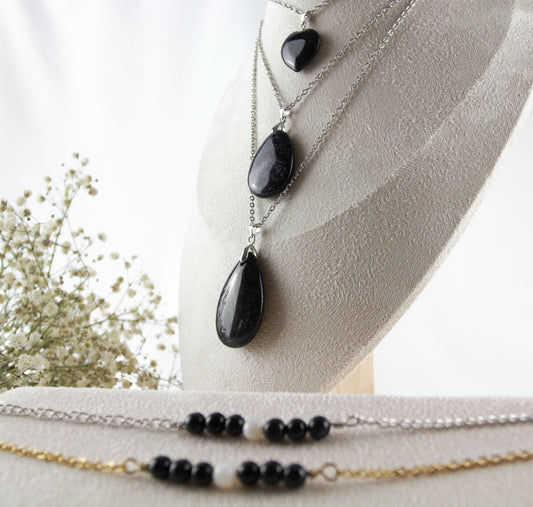 Naturstein Armband & Edelstahlkette – Handgefertigtes Schmuckset mit Naturstein-Anhänger