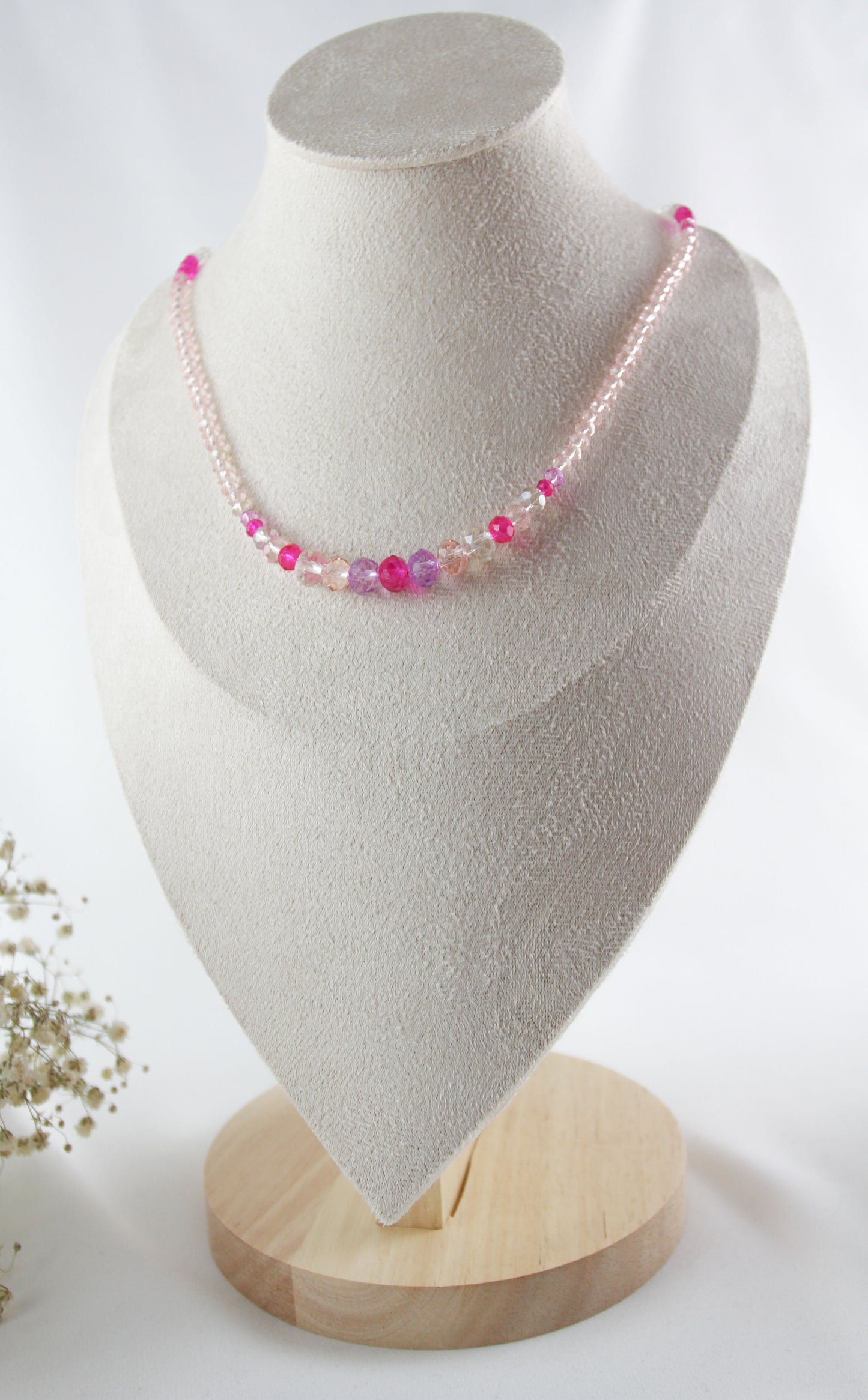 Pink Crystal Beaded Bracelet / Necklace / Earrings