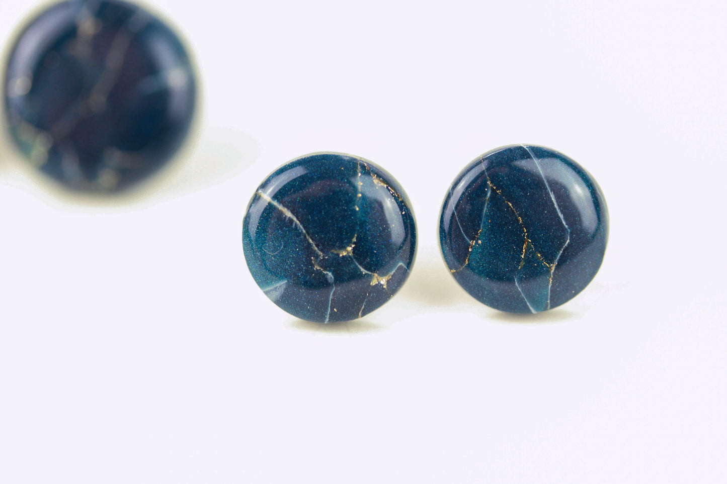 Dunkelblau-Gold Marmor Ohrringe – Exklusive Polymer Clay Eleganz | Kollektion Azuria