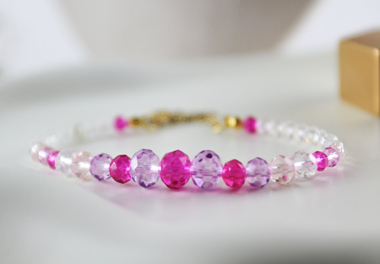 Pink Crystal Beaded Bracelet / Necklace / Earrings