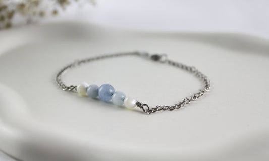 Aquamarin Quarz Perlenarmband – Handgefertigtes Natursteinarmband