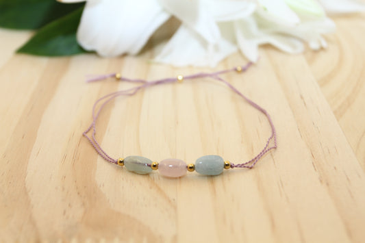 Aventurin–Rosenquarz–Aquamarin Armband – Handgefertigter Naturstein-Mix auf Seidenfaden