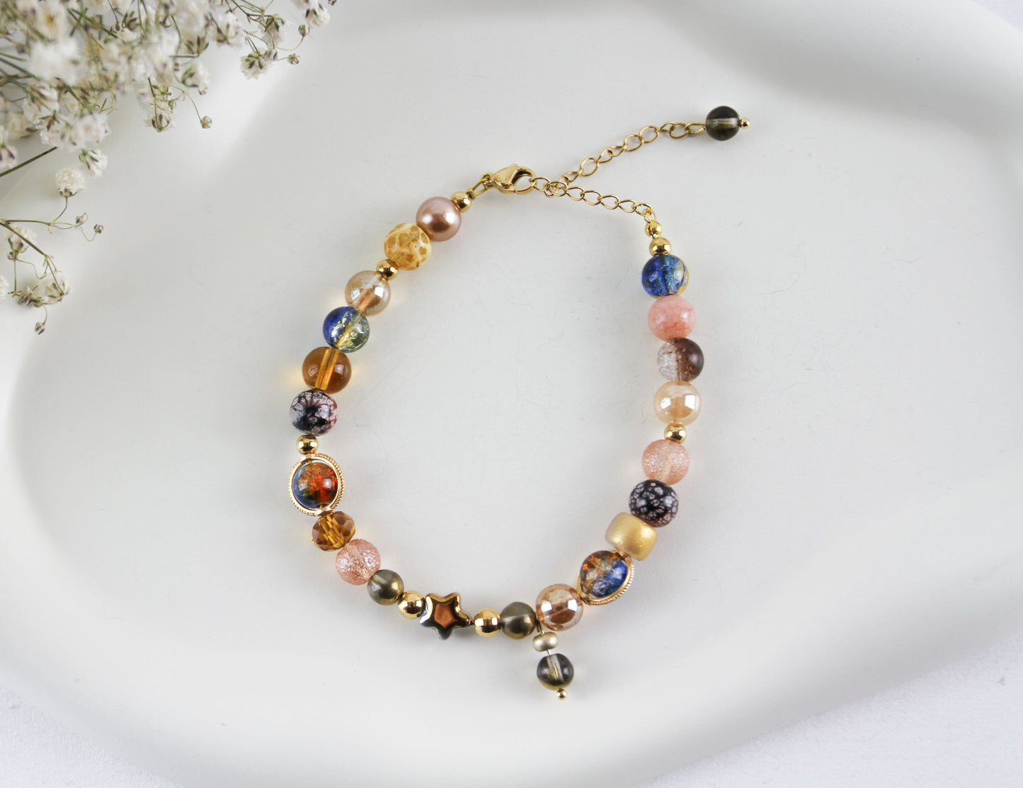 Goldenes Kristall & Glasperlen Armband – Hochwertiges Handgefertigtes Perlenarmband