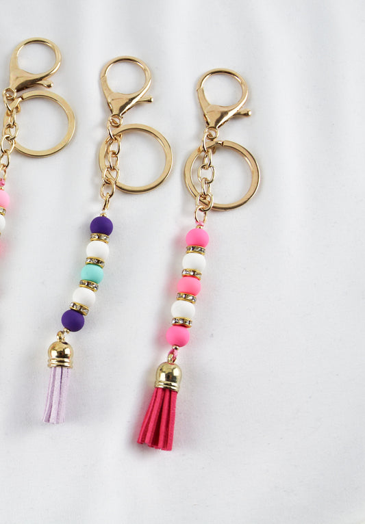 Perlen Schlüsselanhänger mit Quaste – Handgefertigter Schlüsselanhänger