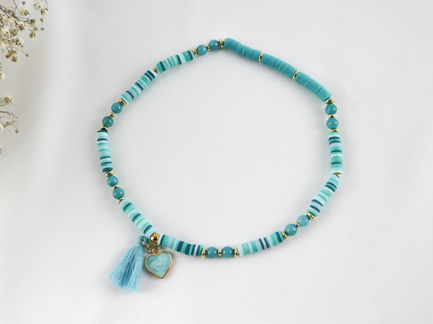 Turquoise Blue Double Bracelet Katsuki Heishi Beads Bracelet with Natural Stones