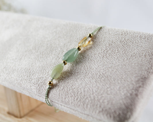 Citrin–Aventurin–Morganit Armband – Zartes Natursteinarmband auf Seidenfaden