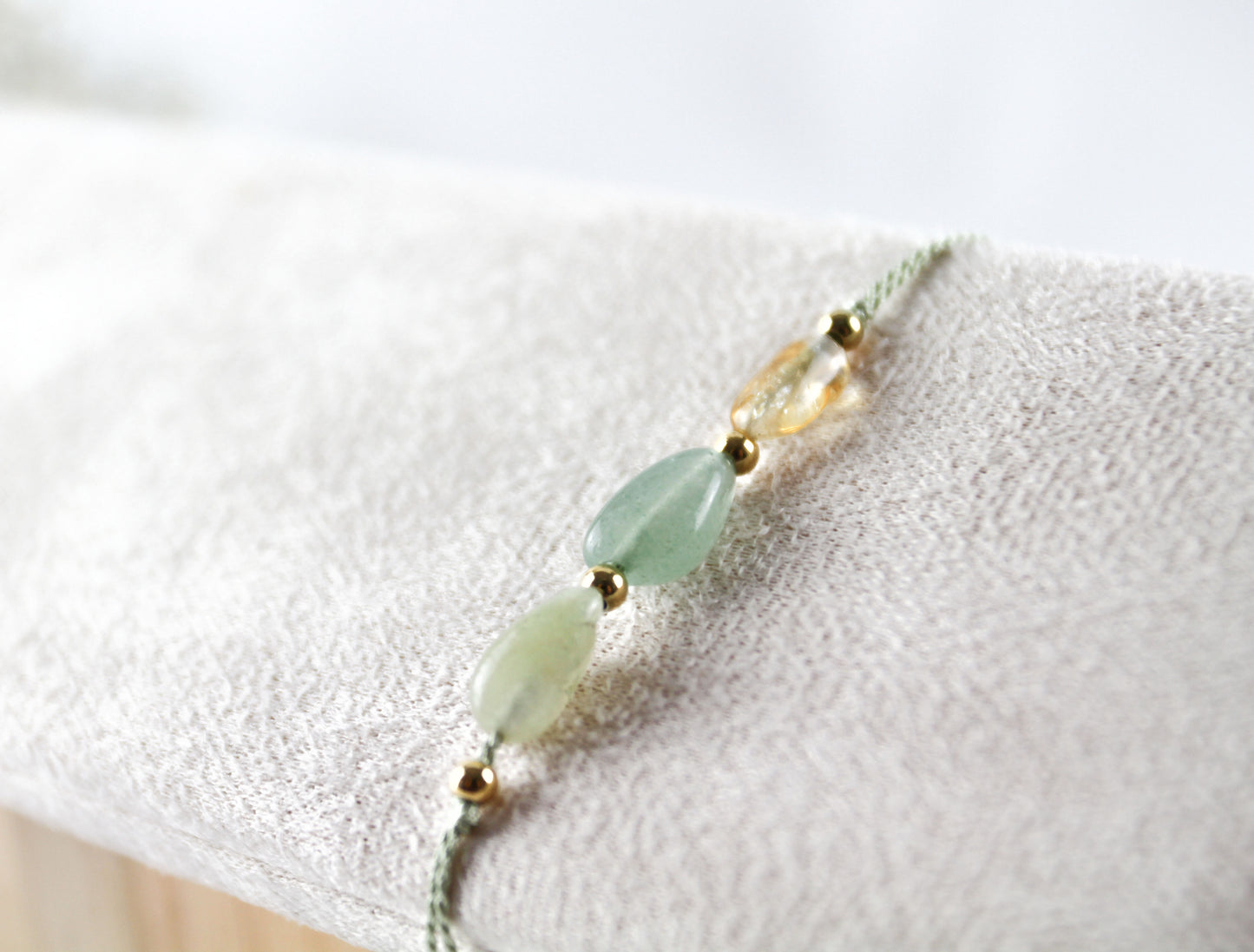 Citrin–Aventurin–Morganit Armband – Zartes Natursteinarmband auf Seidenfaden