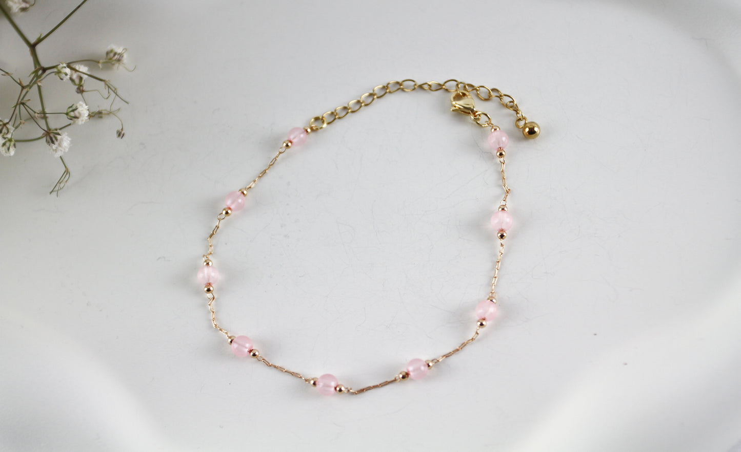 Rose Quartz Natural Stone Bracelet Chain with Clasp