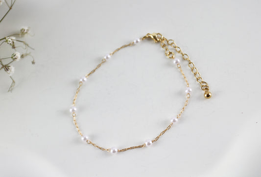 Quarz Perlenarmband mit Kettenverschluss – Handgefertigtes Naturstein-Armband