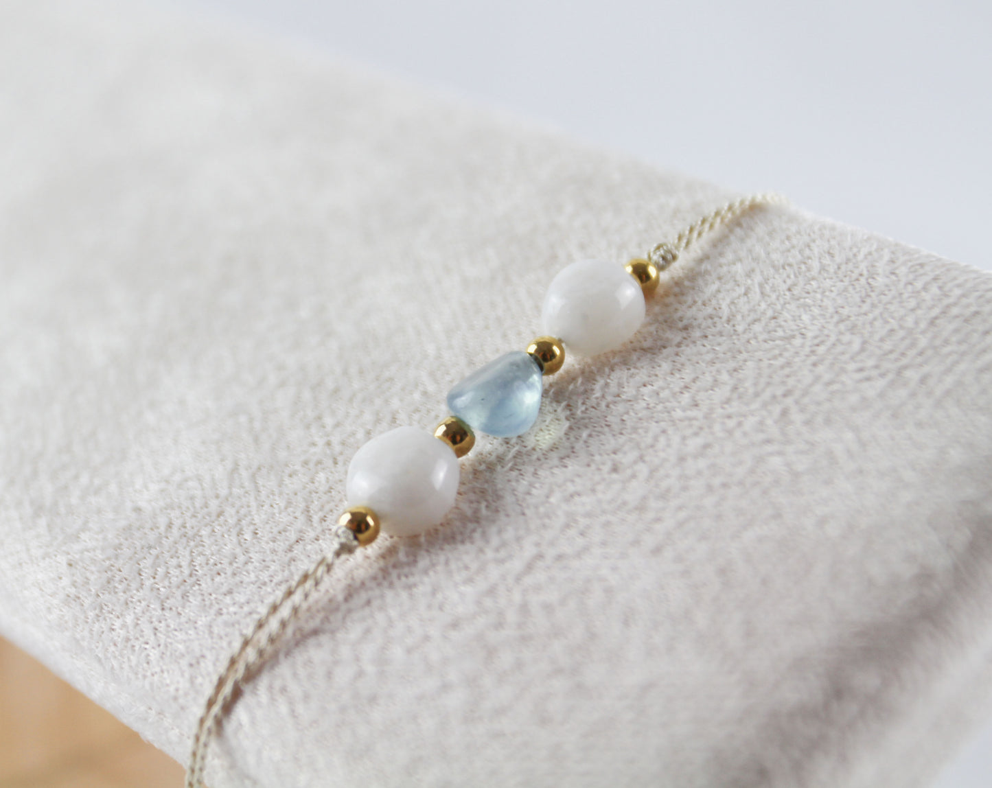 Quartz Aquamarine Shell Pearl Natural Stones On Silk Thread Bracelet