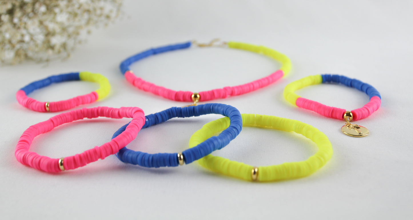 Summer Neon Palm Katsuki Heishi Perlen Armbänder und Halskette - Set