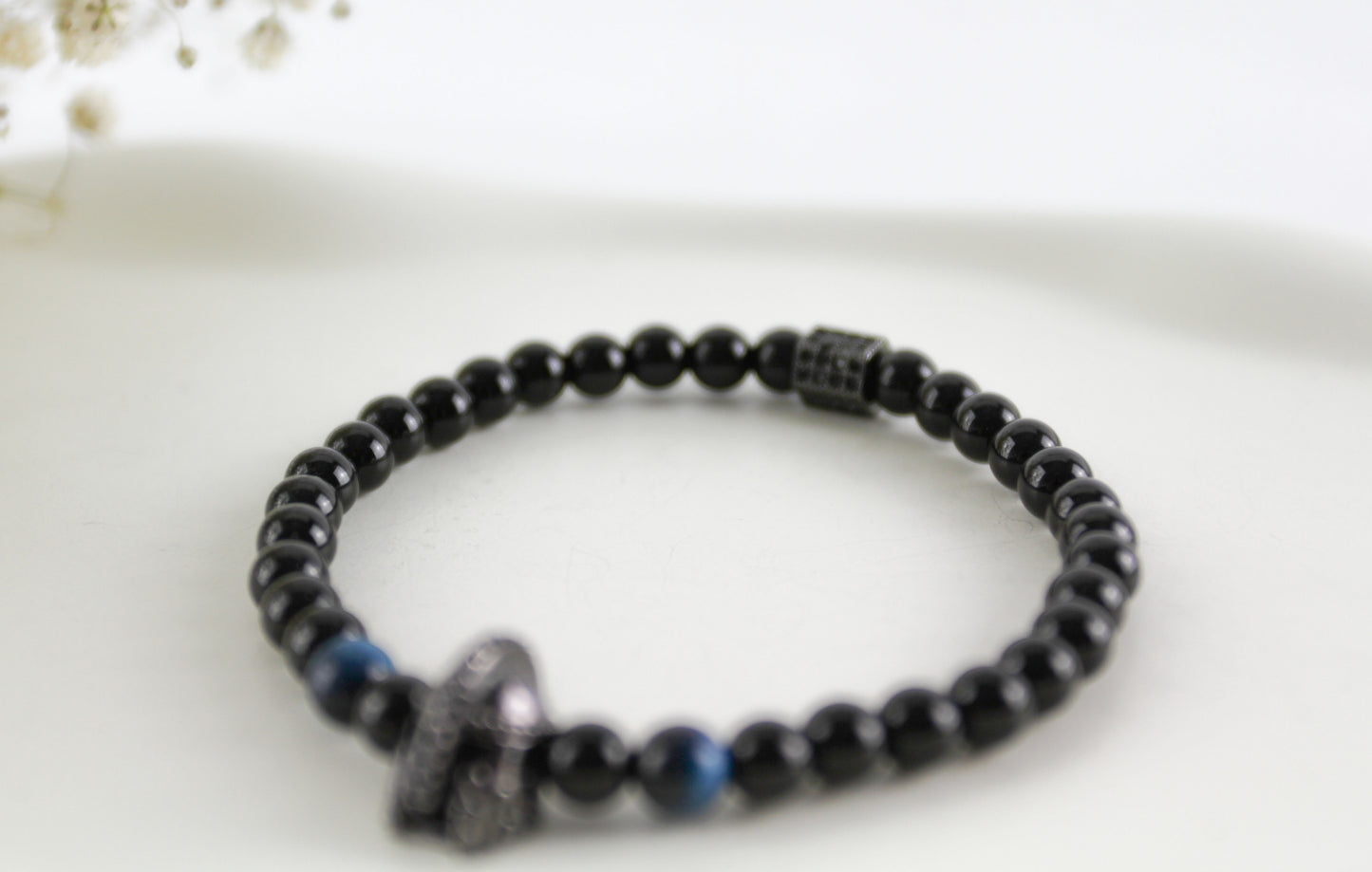 Men's Agate Natural Stone Tiger Eye Bracelet with Gladiator Helmet Charm