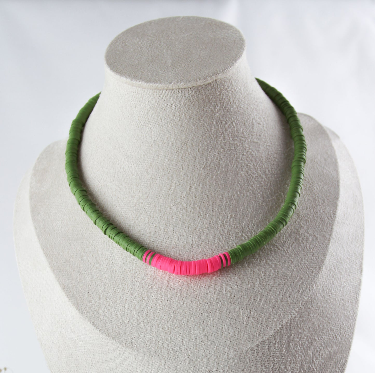 Green Pink Katsuki Heishi Beads Bracelets and Necklace - Set