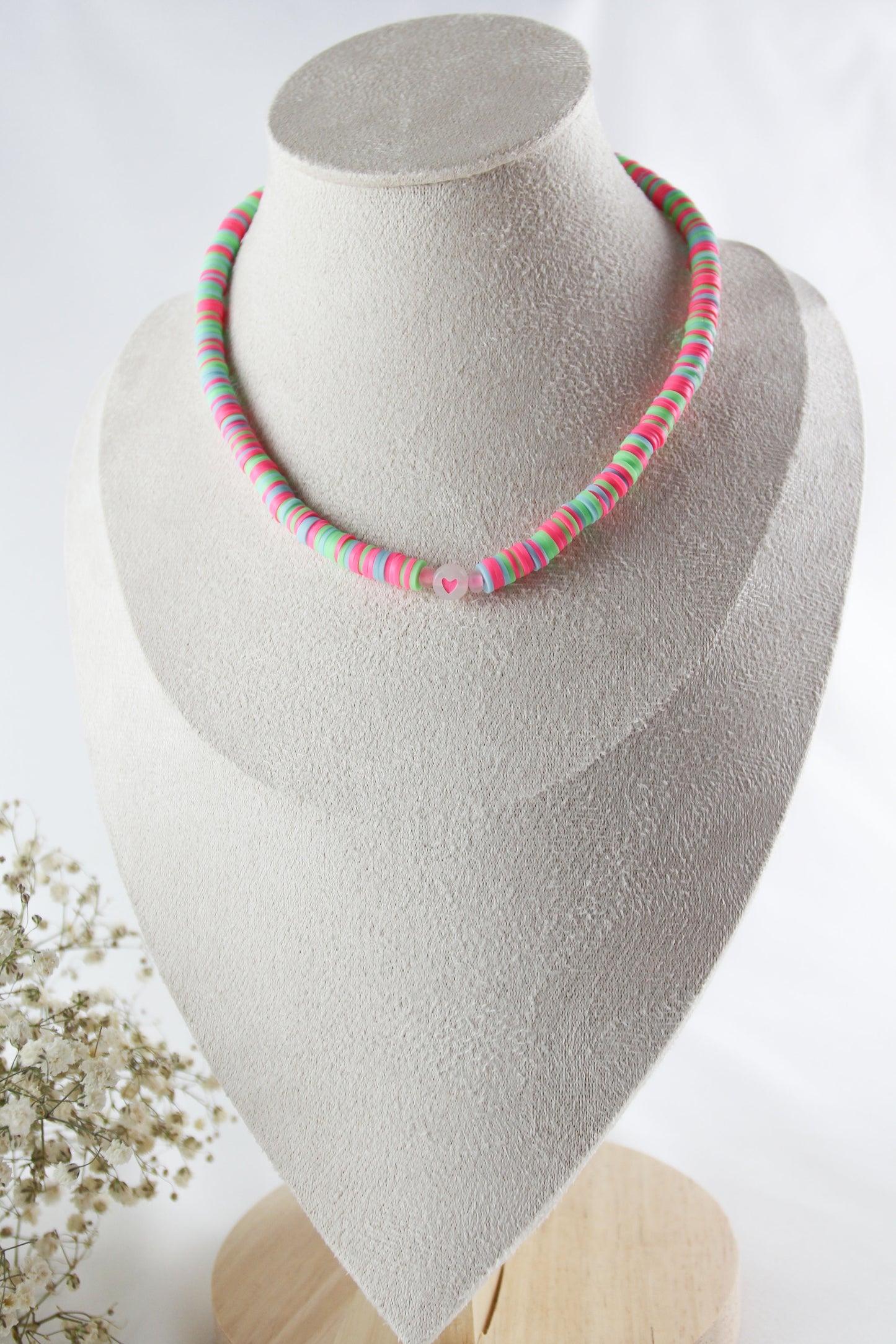 Colorful Katsuki Heishi Beads Bracelets / Necklaces with Heart Bead