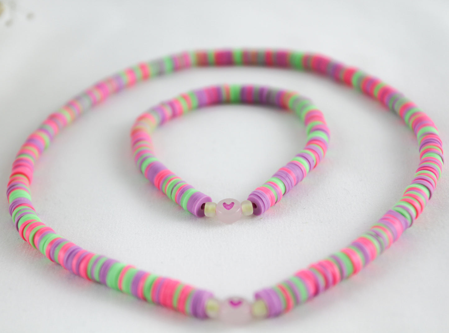 Colorful Katsuki Heishi Beads Bracelets / Necklaces with Heart Bead
