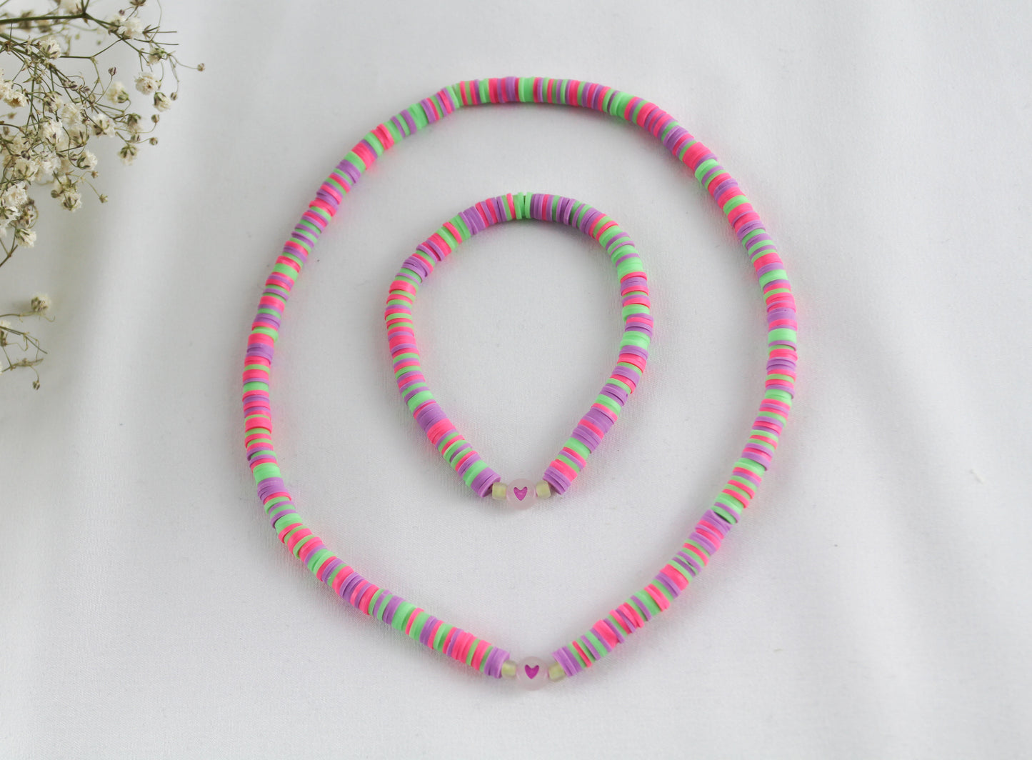 Colorful Katsuki Heishi Beads Bracelets / Necklaces with Heart Bead