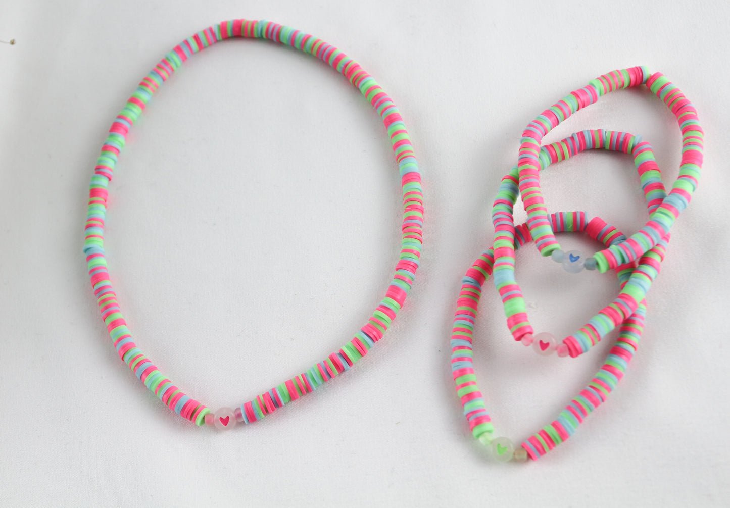 Colorful Katsuki Heishi Beads Bracelets / Necklaces with Heart Bead