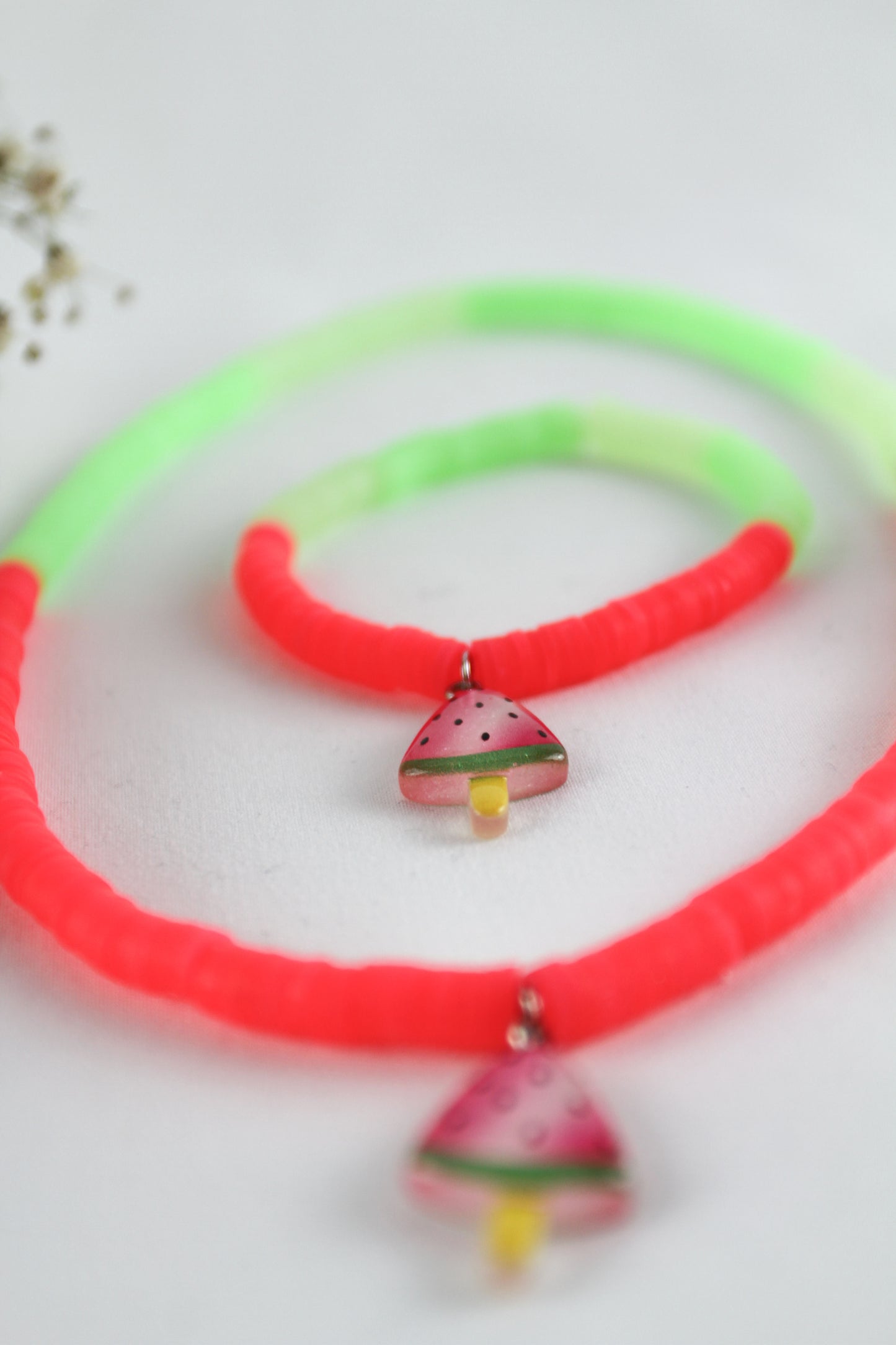 Sommer Wassermelonen Jelly Katsuki Heishi Perlen Armband mit Halskette und Ohrringen - Set