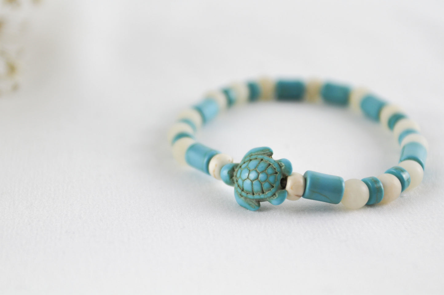 Turquoise Natural Stones Heishi Beads Bracelet with Turtle Charm