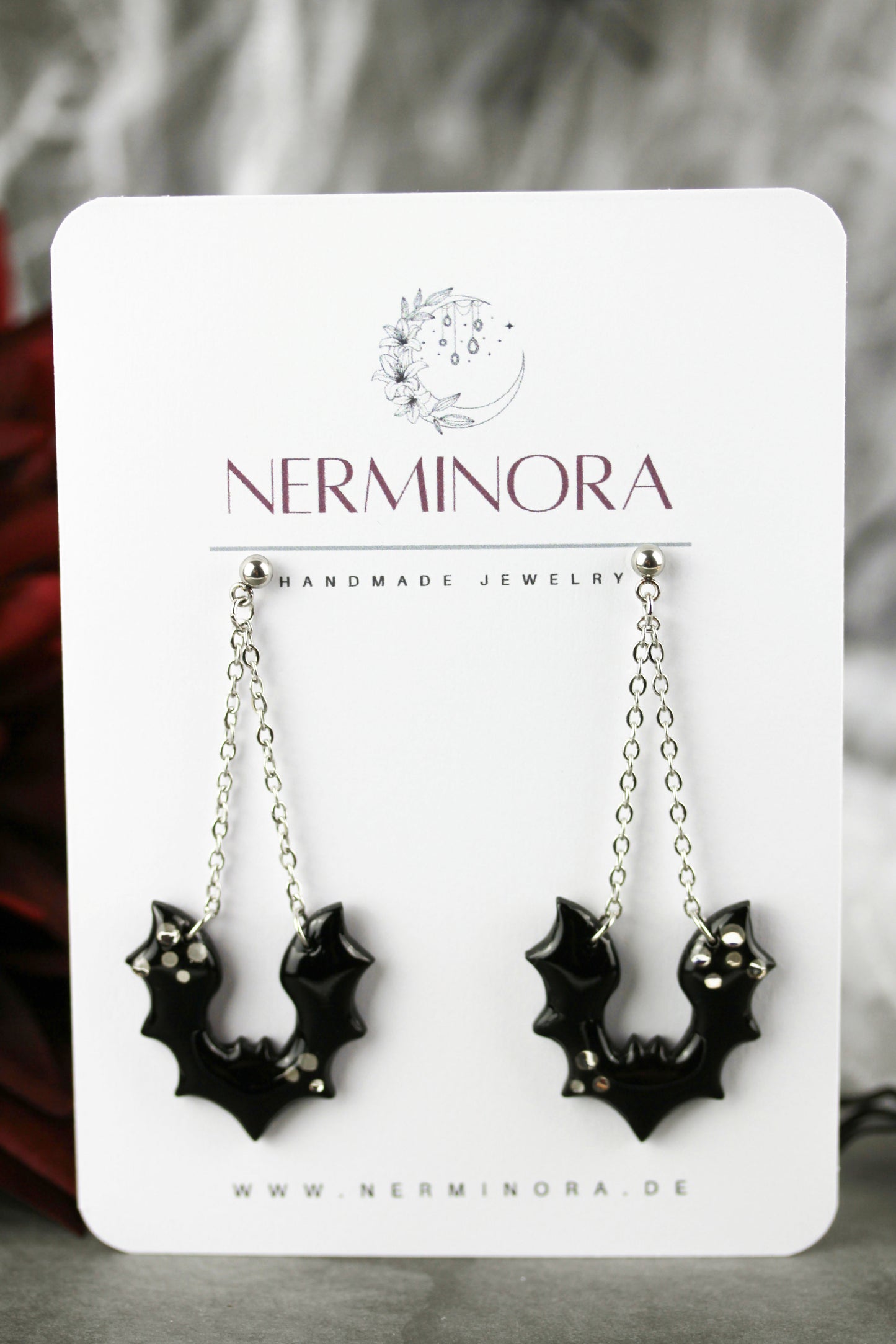 Fledermaus Ohrringe mit Kettengliedern – Polymer Clay Statement | Halloween Edition