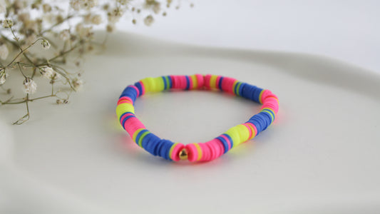 Neon Pink Katsuki Armband mit Natursteinen – Handgemachtes Polymer Clay Armband