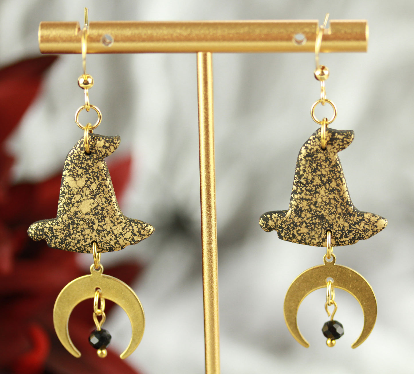 Hexenhut & Mond Ohrringe – Handgefertigte Halloween Polymer Clay Ohrringe | Halloween Edition