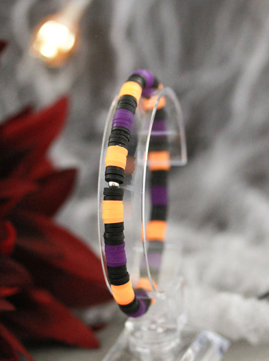 Neon Orange-Schwarz-Lila Schmuckset – Armband & Halskette | Halloween