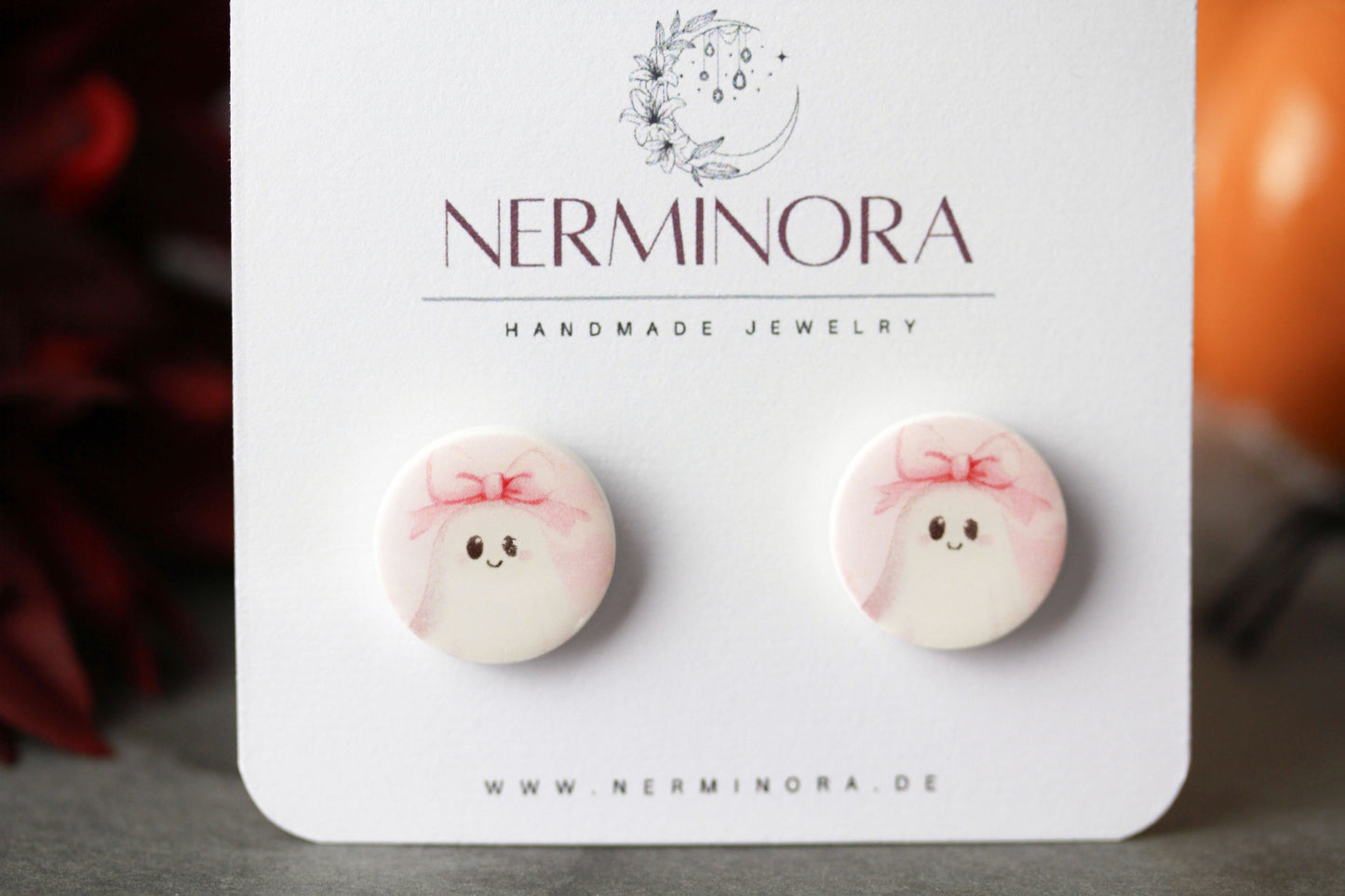 Rosa Geister Ohrringe – Süße handgefertigte Polymer Clay Ohrringe | Halloween Edition