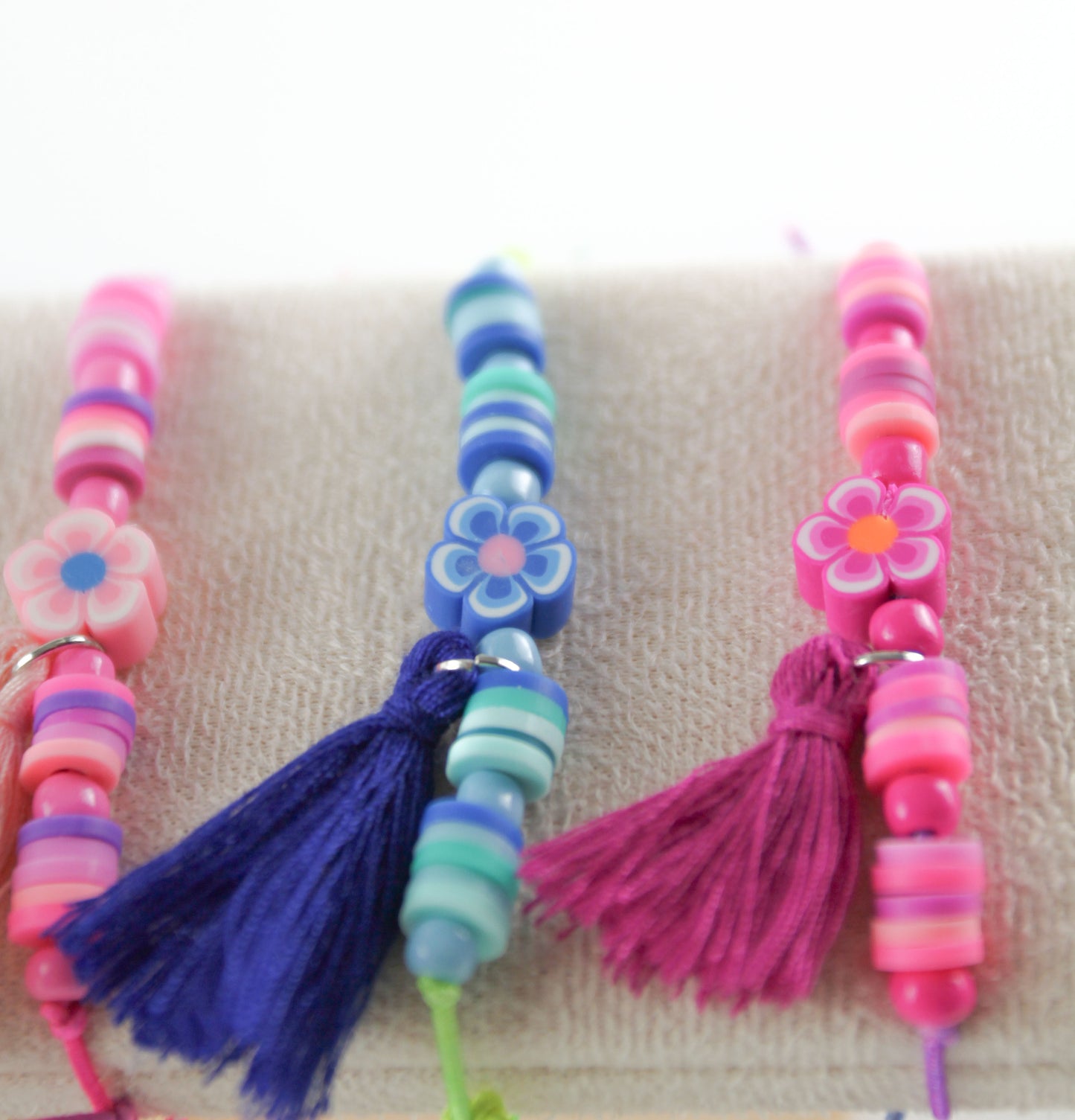 Children's Flower Katsuki Heishi Beads Bracelet with Tassel