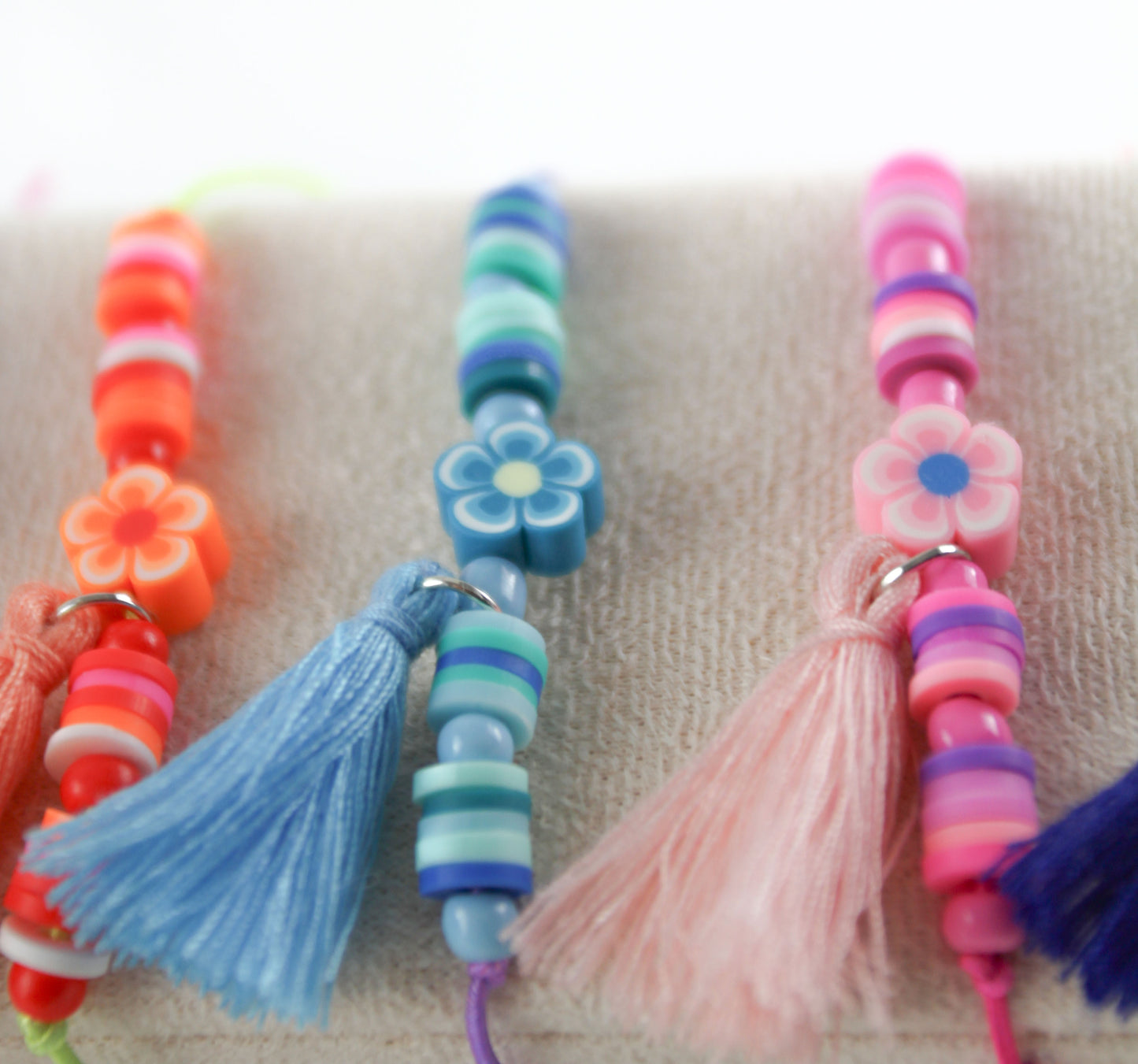 Children's Flower Katsuki Heishi Beads Bracelet with Tassel