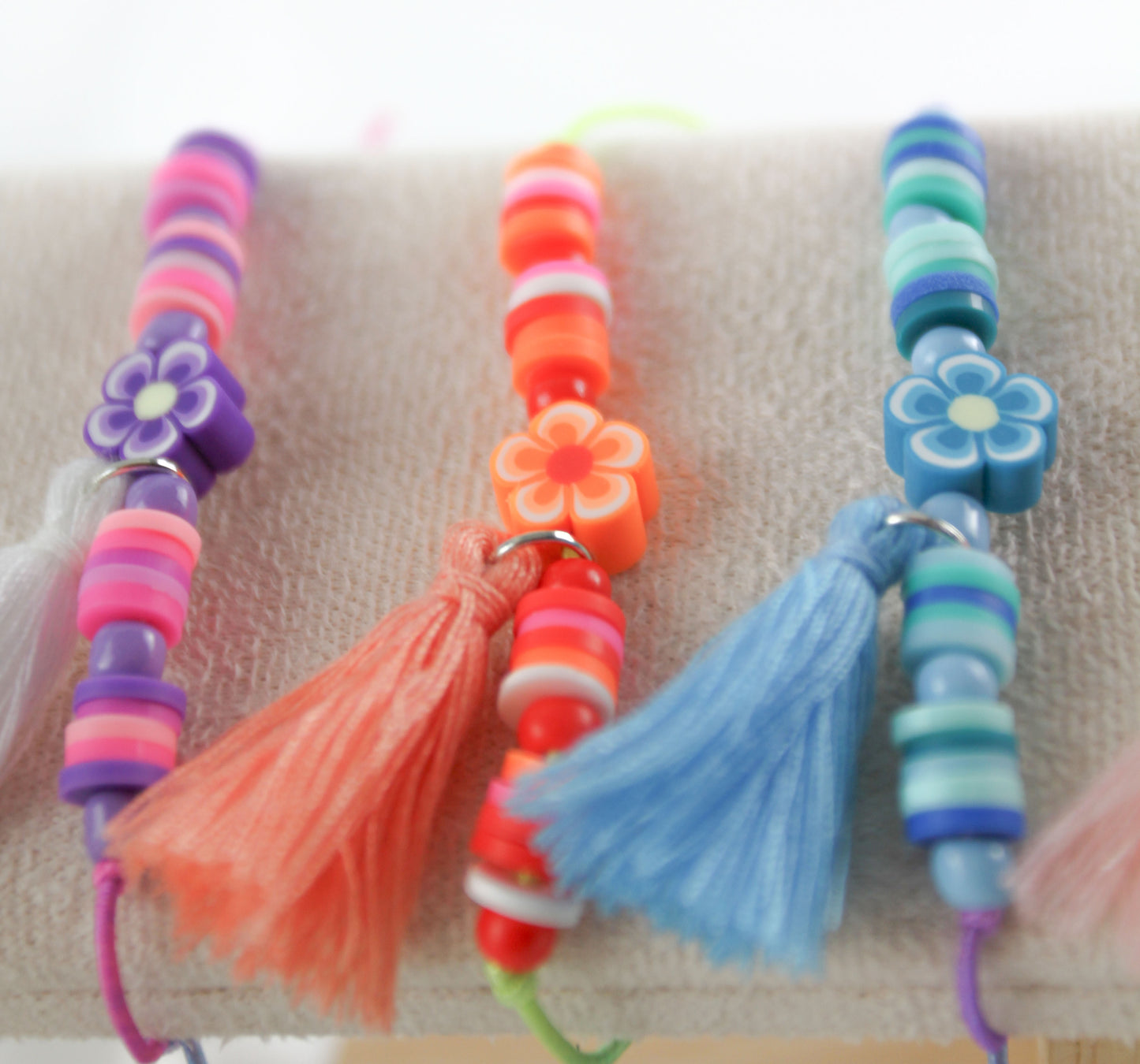 Children's Flower Katsuki Heishi Beads Bracelet with Tassel