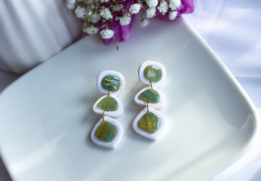 Statement Ohrringe – White Frame – Sage Marble Collection