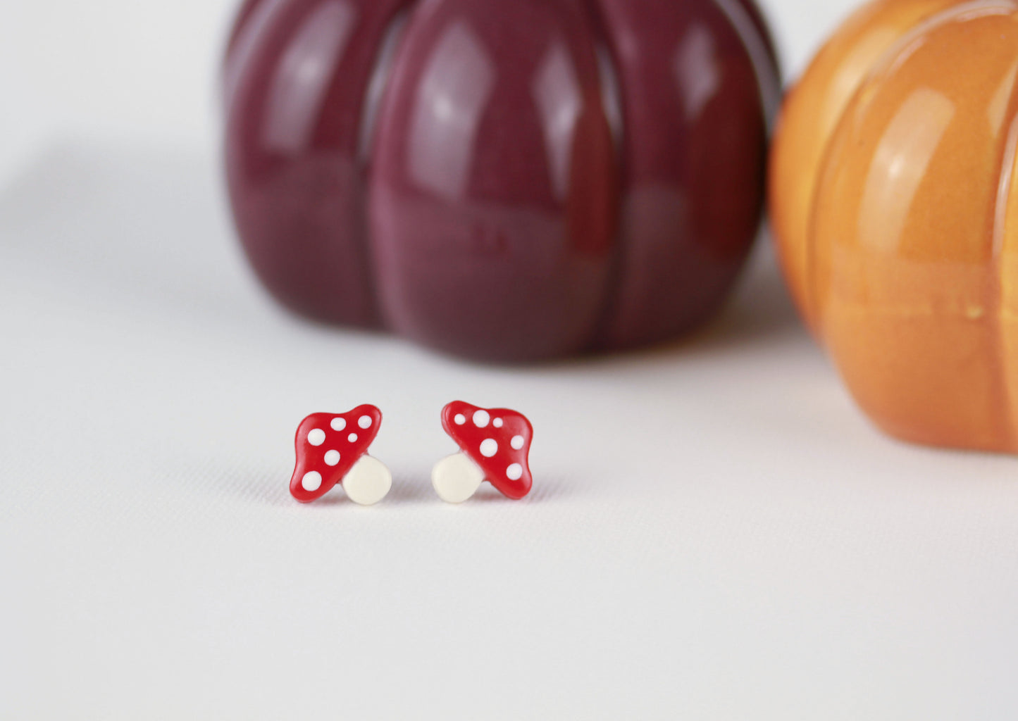 Herbst Trio – Tiny Stud Set (Kürbis, Pilz, Blatt) – Polymer Clay Ohrstecker