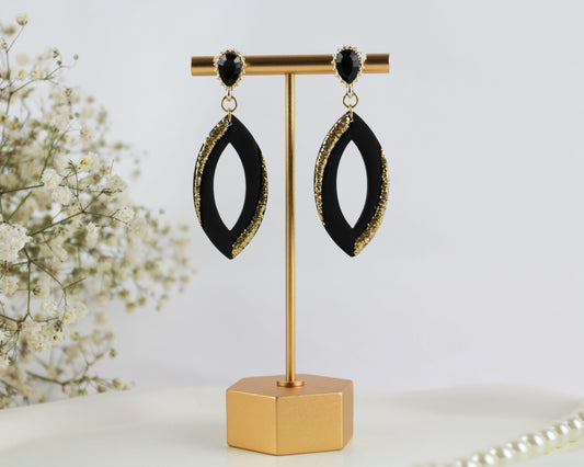 Elegante Schwarze Ohrringe mit Goldglitzer – Handgefertigte Statement Ohrringe