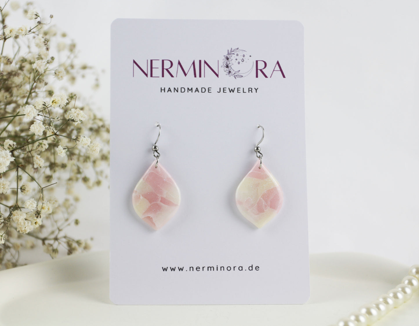 Pastell rosa creme Hängeohrringe