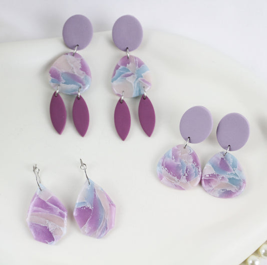 Pastell Lila-Blau Ohrringe – Handgefertigte Polymer Clay Statement Kollektion