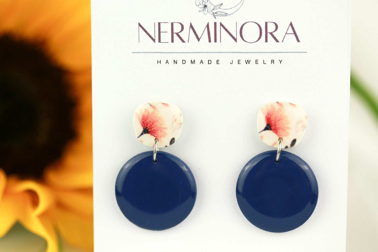Blau und Gelbe Polymer Clay Ohrringe „Floa“ – Kollektion Dualis