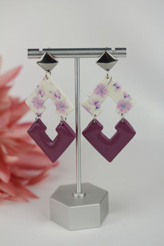 Florale Hängeohrringe – Kollektion Mauveline | Polymer Clay Statement Schmuck