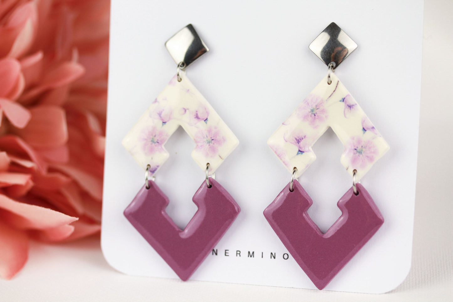 Florale Hängeohrringe – Kollektion Mauveline | Polymer Clay Statement Schmuck