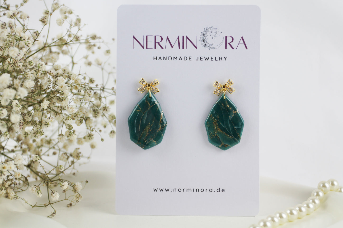 Elegante türkis goldene Polymer Clay Ohrringe und Halskette - Kollektion